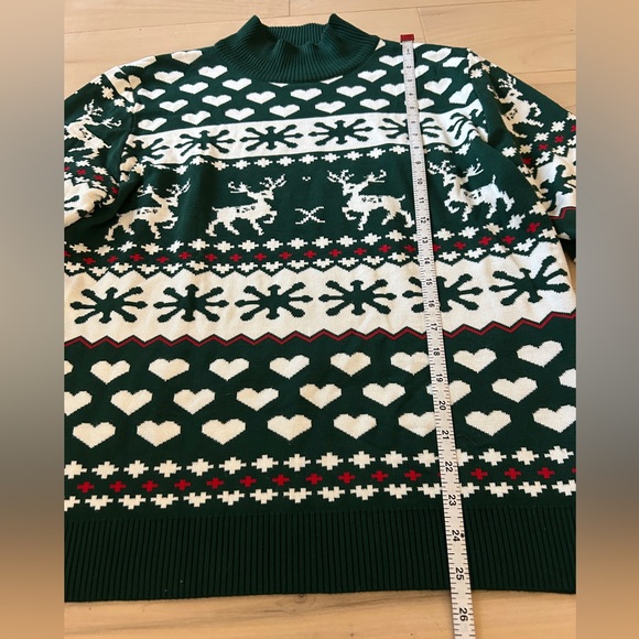 Ugly Christmas Sweater Reindeer Hearts Green/Red/White XL - Picture 3 of 12